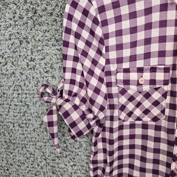 Eden & Olivia Maternity Top Womens Small Purple Check Button Up Stretch Casual - Picture 3 of 7